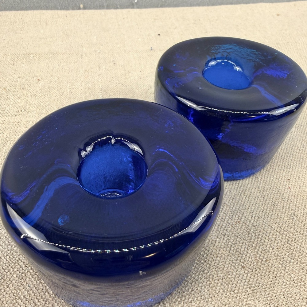 VTG Pair Blenko 990A Cobalt Blue‎ Glass Candle Holders Don Shepherd